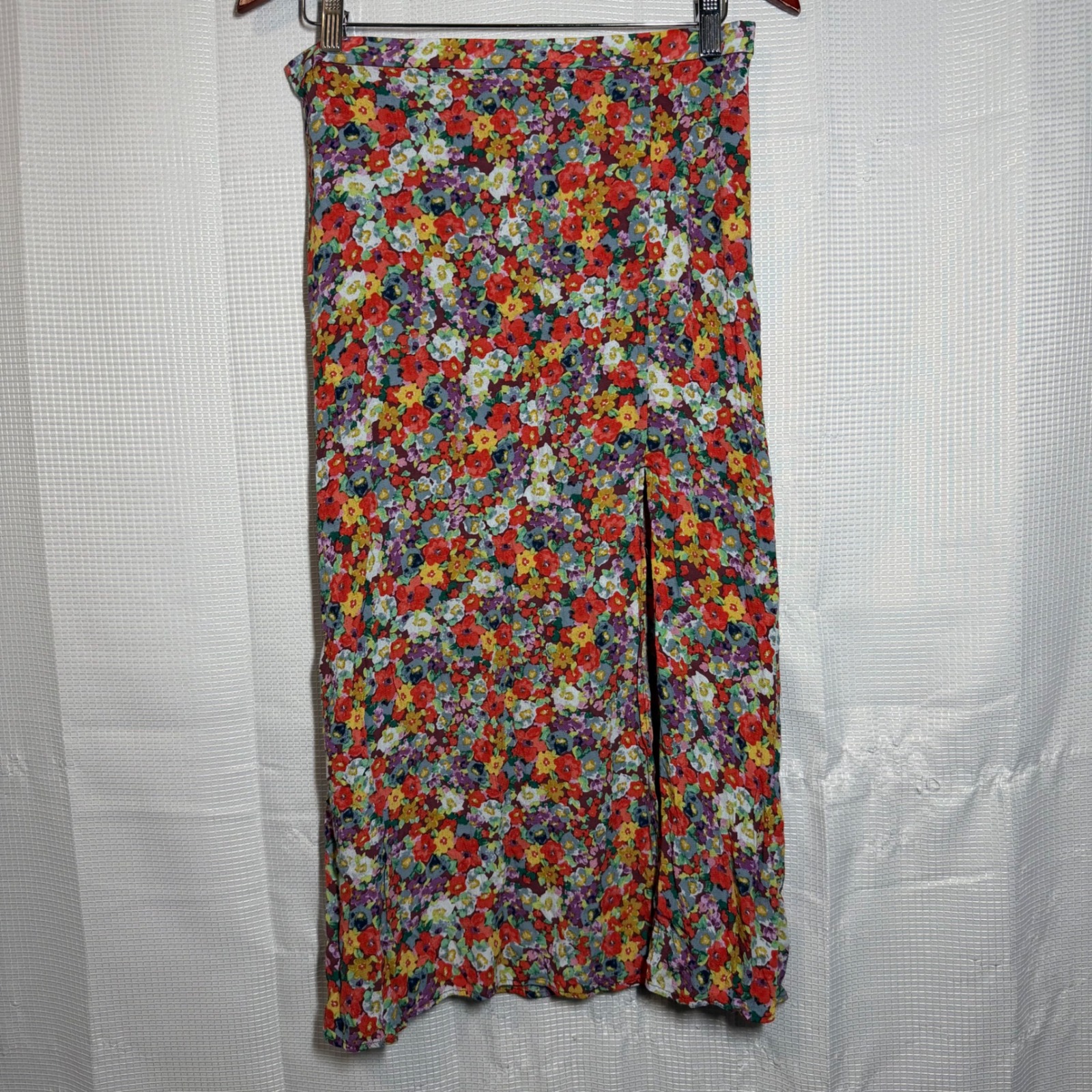 H&M Floral Midi Skirt In Red, Yellow, Purple, Green